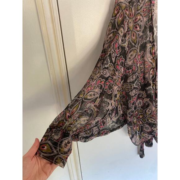 Free People x all tous floral boho wrap tie blouse one size - Picture 2 of 5